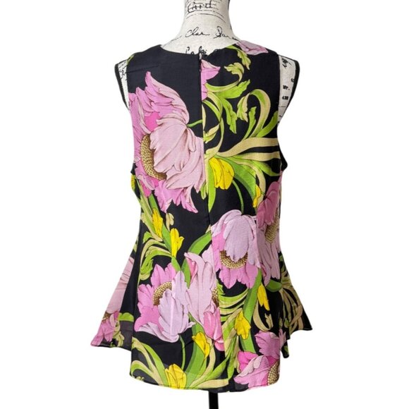 Natori Shinjo Floral Silk Blouse Black Sleeveless Top Womens Size 14 NEW $450 - Picture 3 of 7